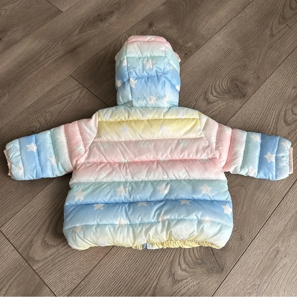 GAP BABY Puffer Jacket WORN ONCE Girls Pink Ombre Bear Hood size 6-12M